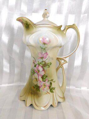 Nippon White and  Pale Green Chocolate Pot with Pink Flowers # 26104